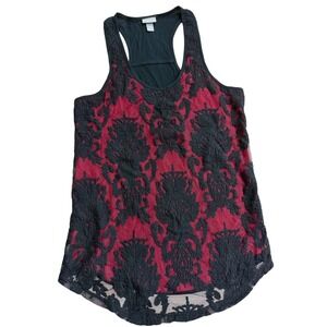 Vanity Red Black Romantic Goth Damask Whimsigoth Lace Festival Y2K Medium Tank